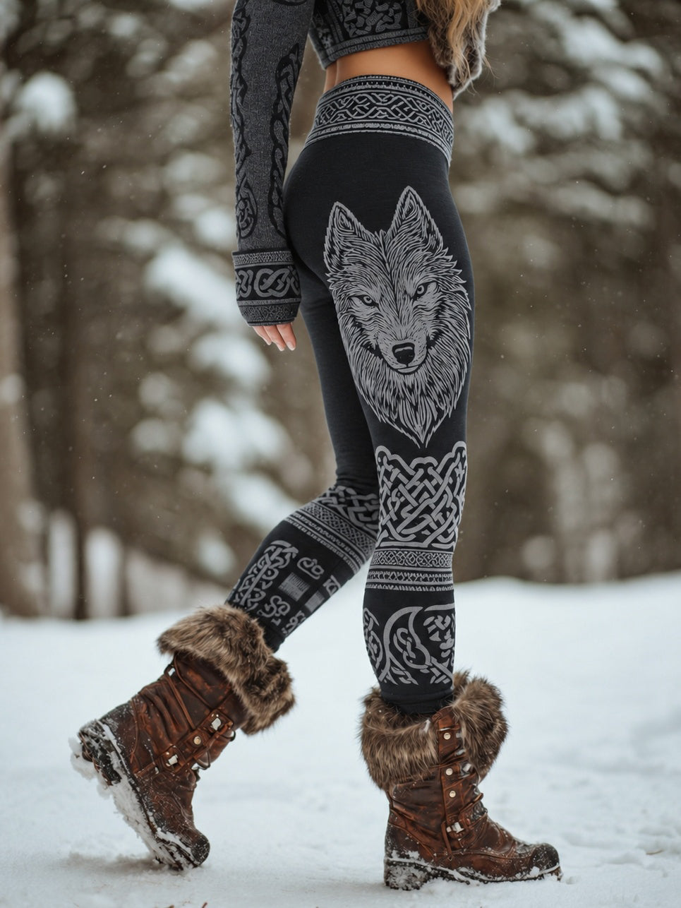 Women's Retro Viking Wolf & Celtic Knot Art Print Leggings