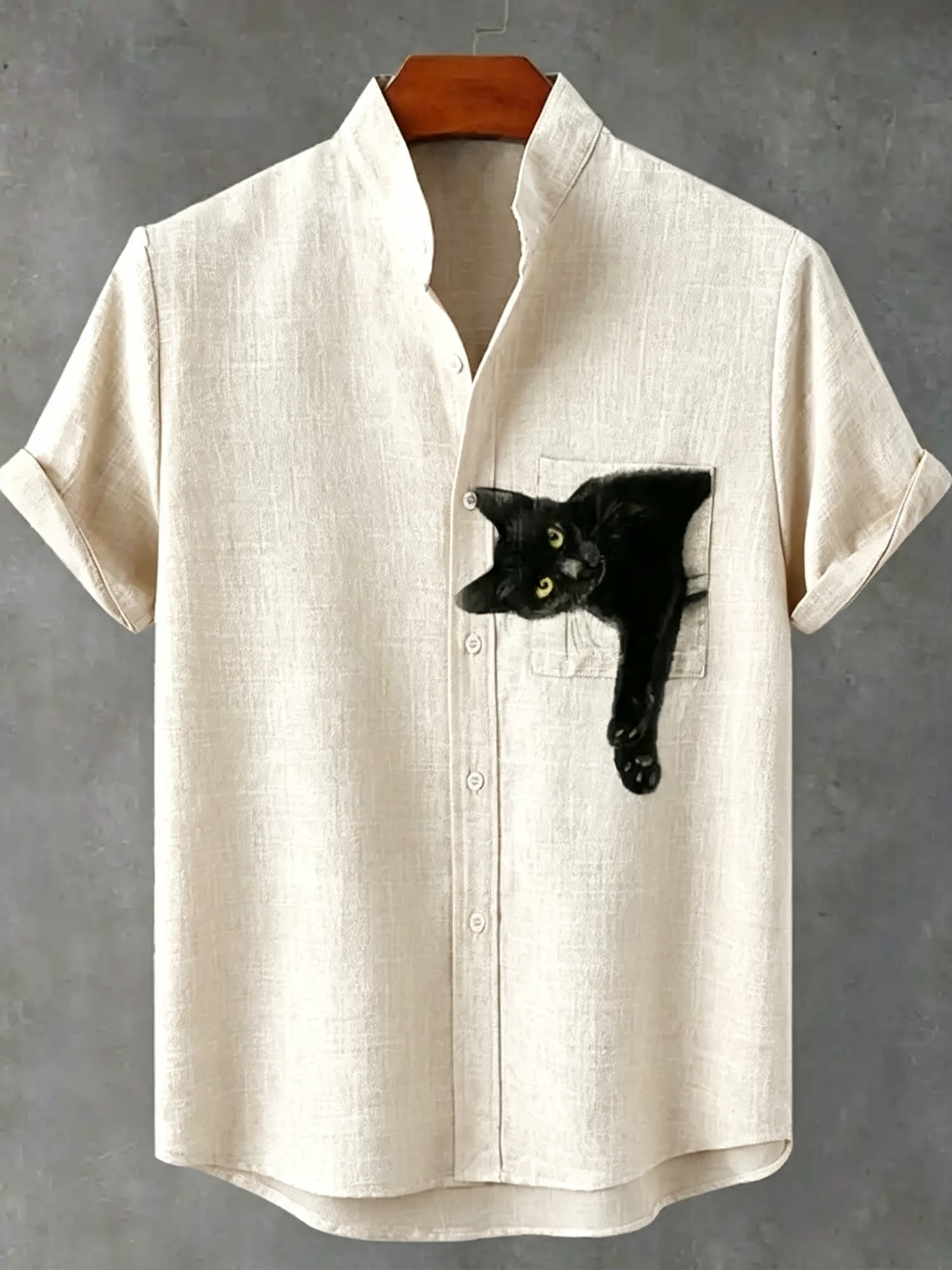 Pocket Black Cat Art Print Casual Shirt