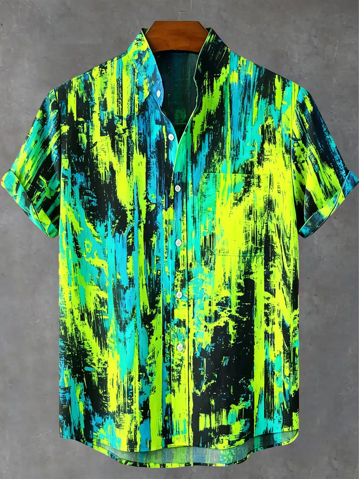 Vintage Rainbow Mottled Art Cat Print Casual Shirt