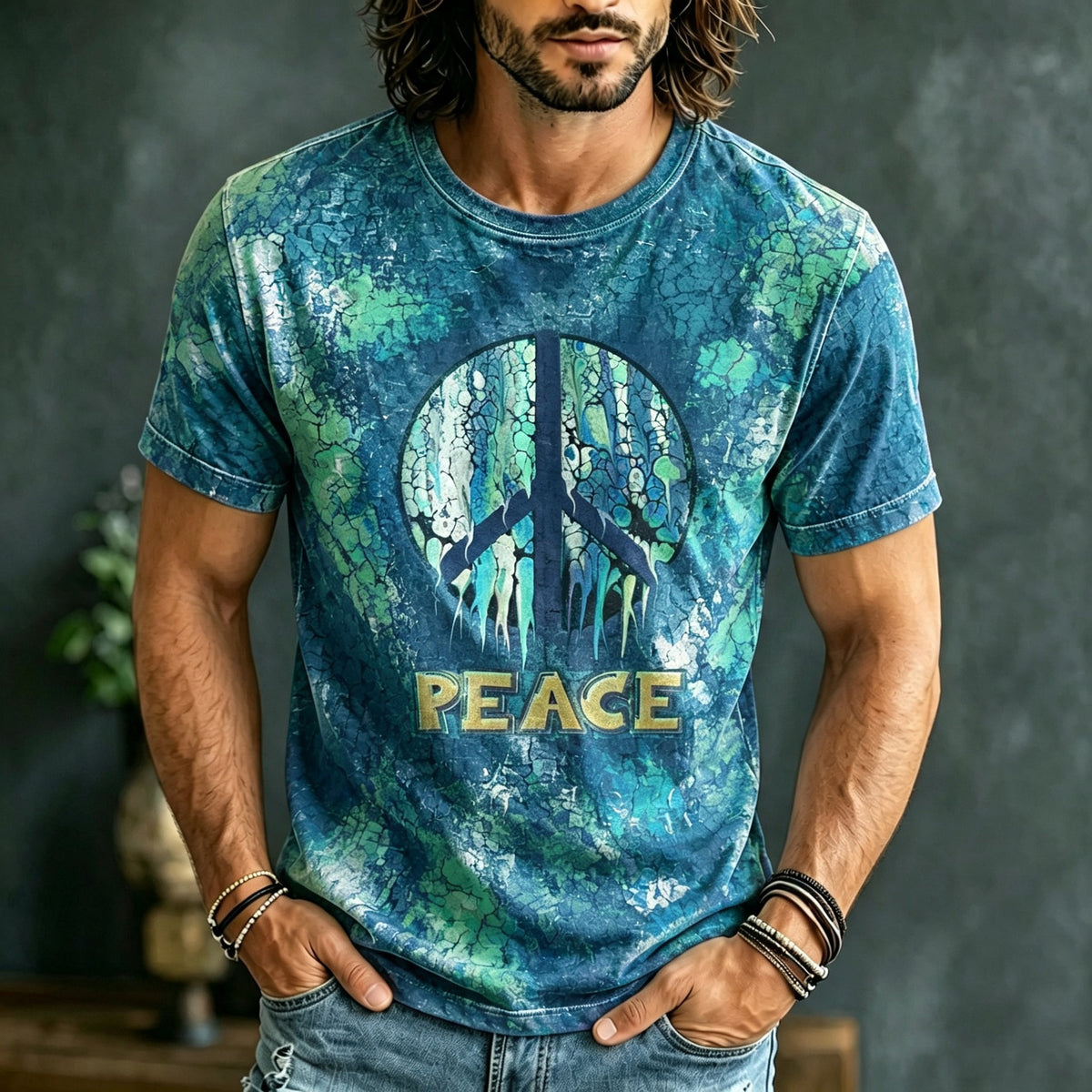 Men's Retro Hippie Style Printed Linen T-shirt