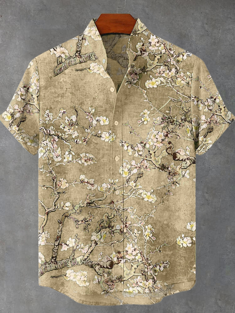 Vintage White Art Florets Print Casual Shirt