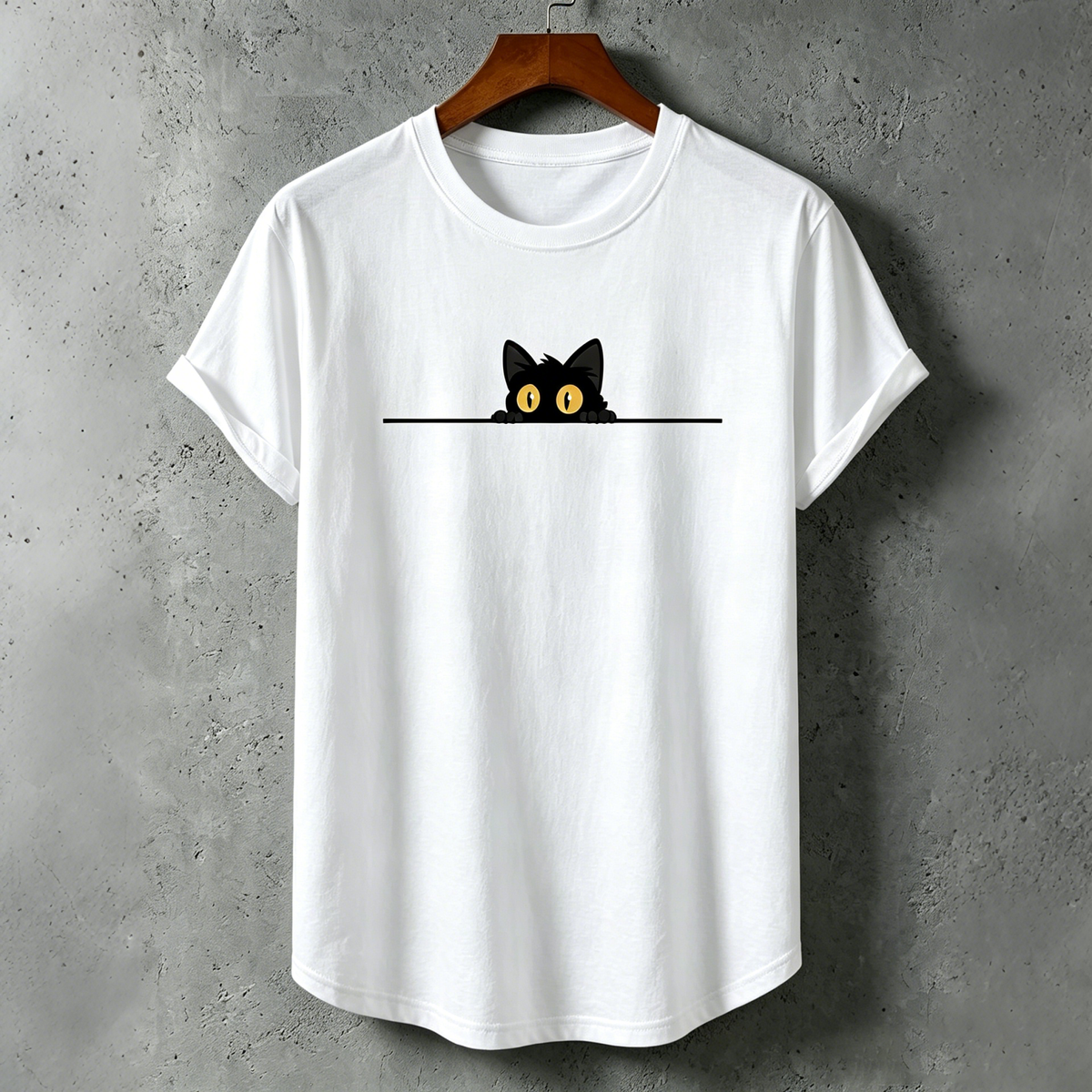 Men's Black Cat Art Print Crew Neck Short Sleeve Casual T-shirt