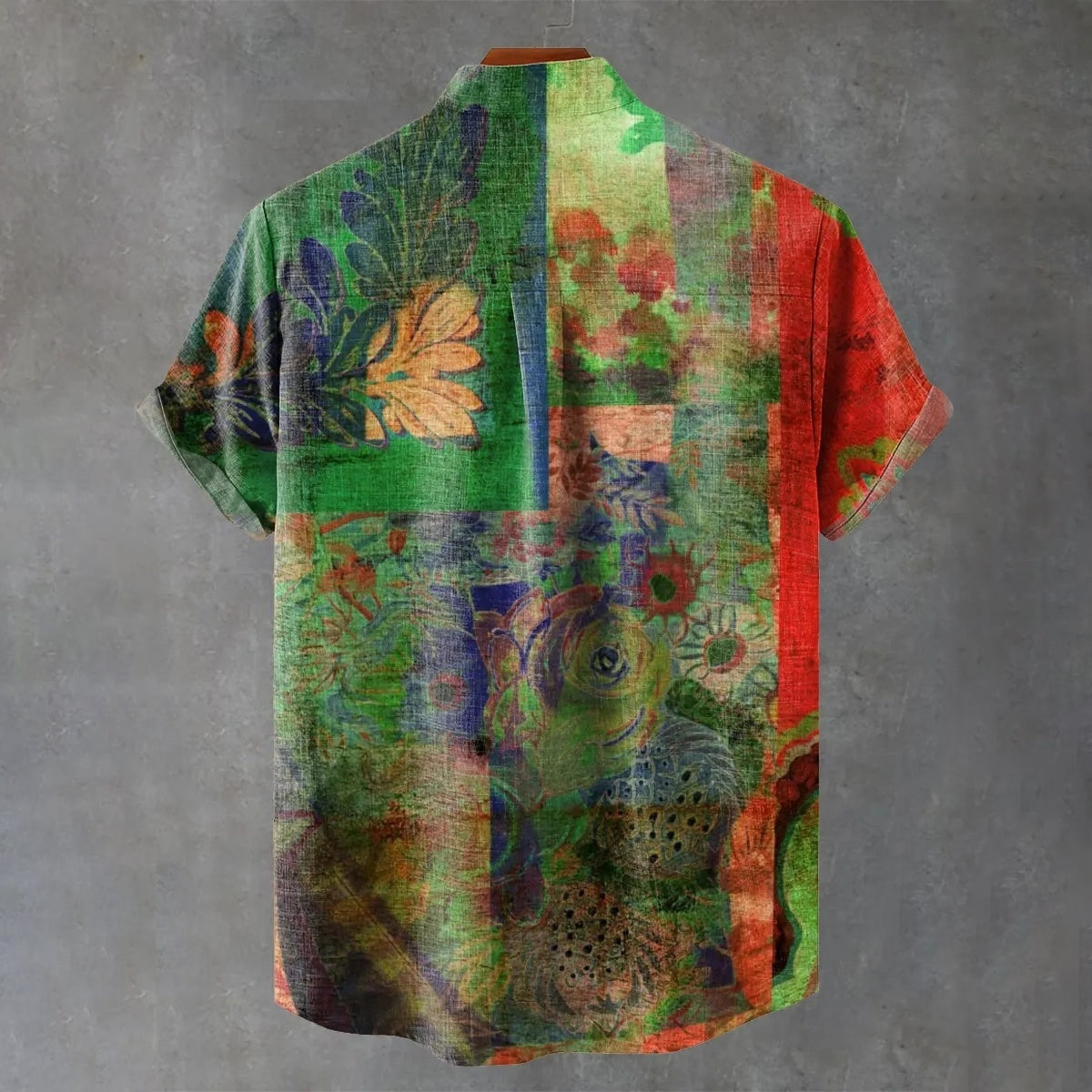 Men's Vintage Green Mottled Distressed Pattern Print Casual Shirt