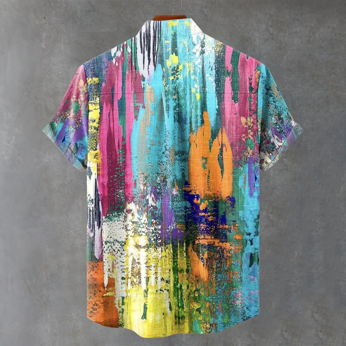 Men's Retro Art Multicolor Gradient Print Linen Short-sleeve Shirt