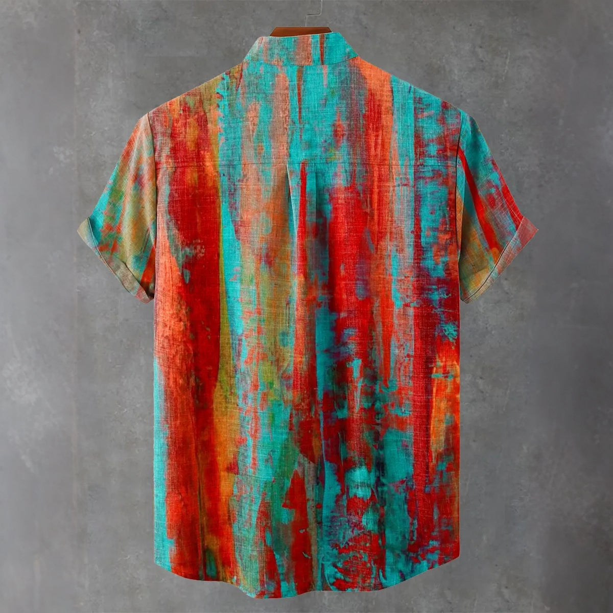 Men's Vintage Distressed Art Linen Blend Short-sleeve Shirt