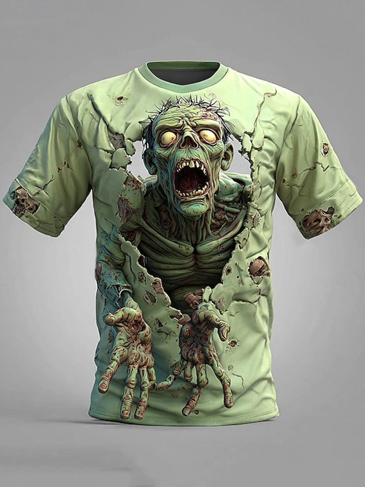 Men's Halloween Optical Illusion Zombies 3d Exaggerated Design Short Sleeve T-shirt