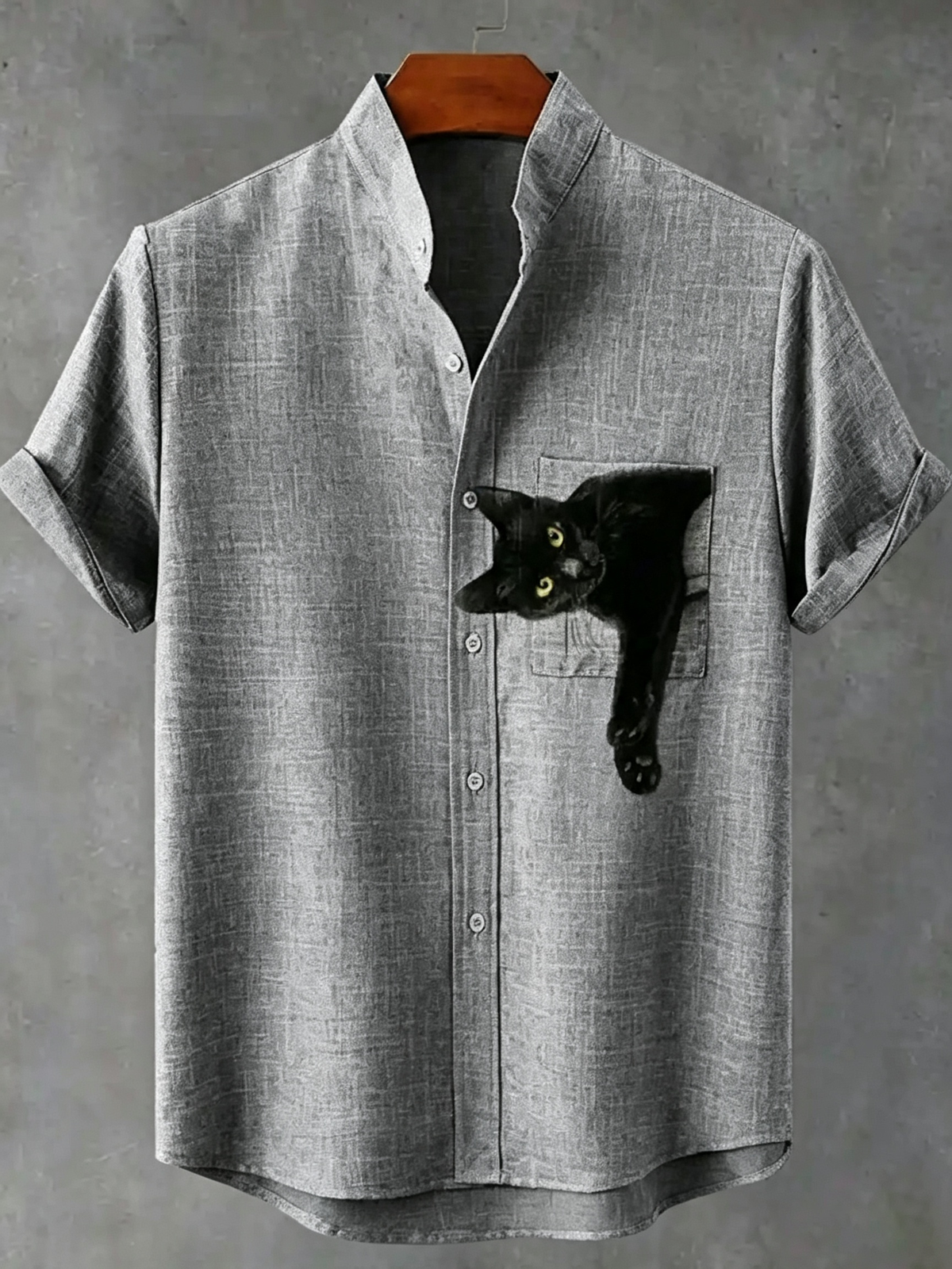 Pocket Black Cat Art Print Casual Shirt