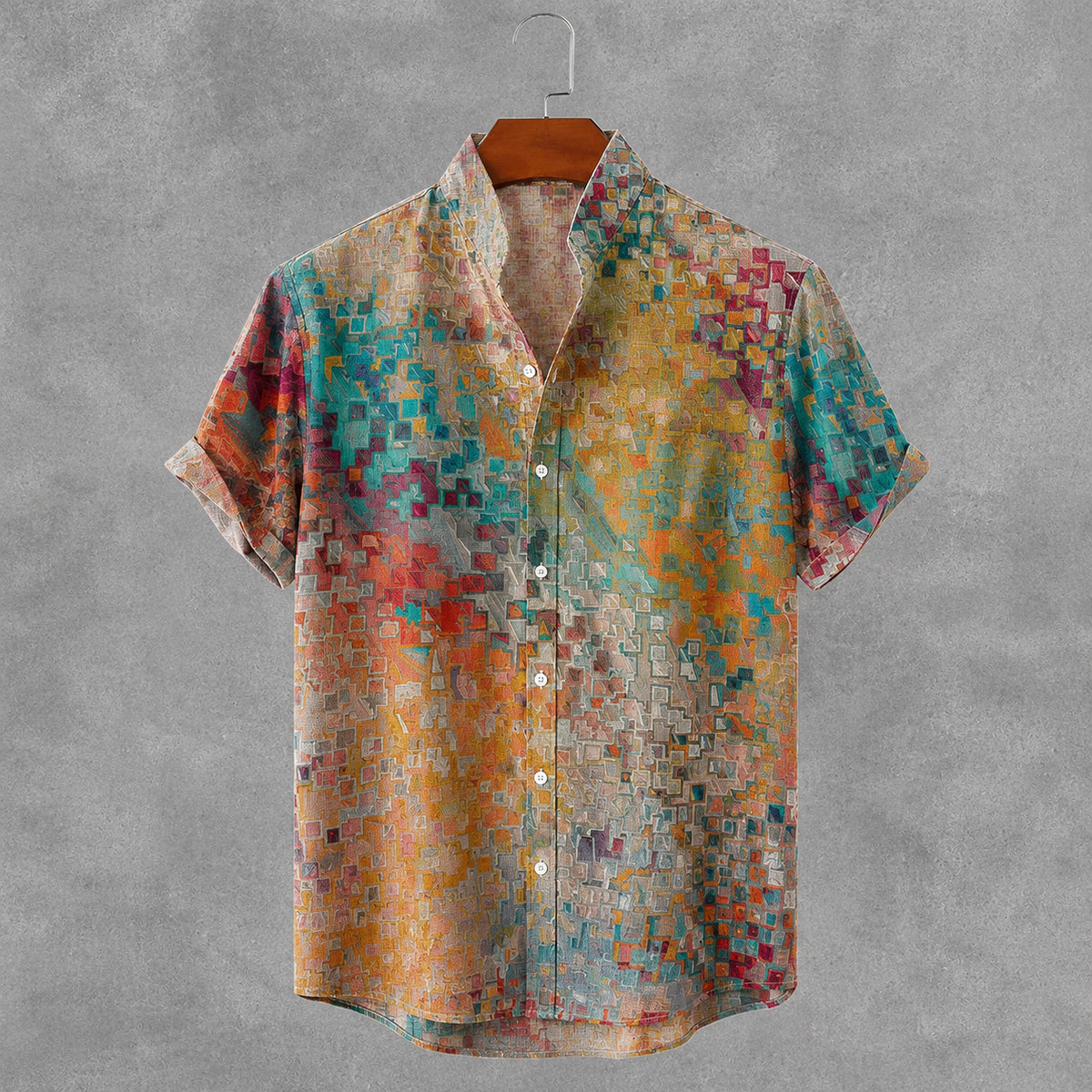 Men's Retro Oil Painting Style Lattice Art Painting Linen Blend Shirt