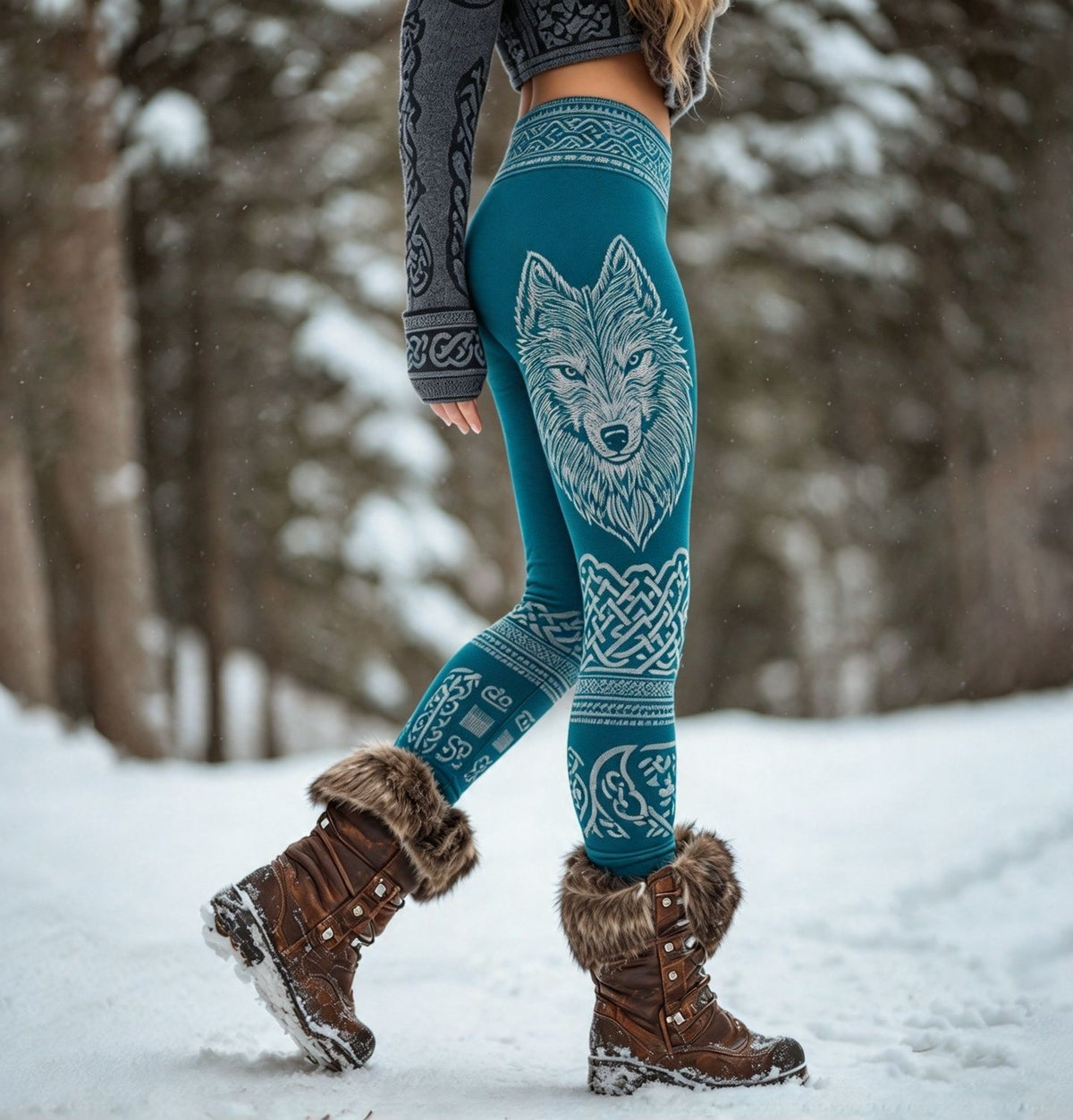 Women's Retro Viking Wolf & Celtic Knot Art Print Leggings