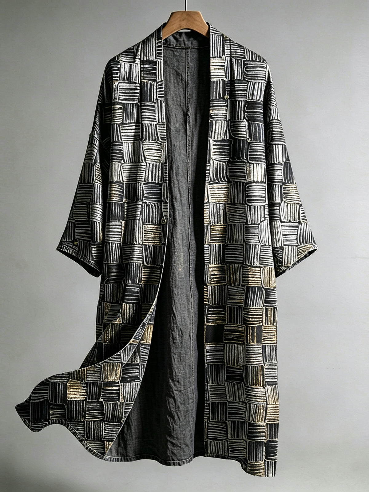 Men's Abstract Geometric Art Pattern Linen Long Cardigan