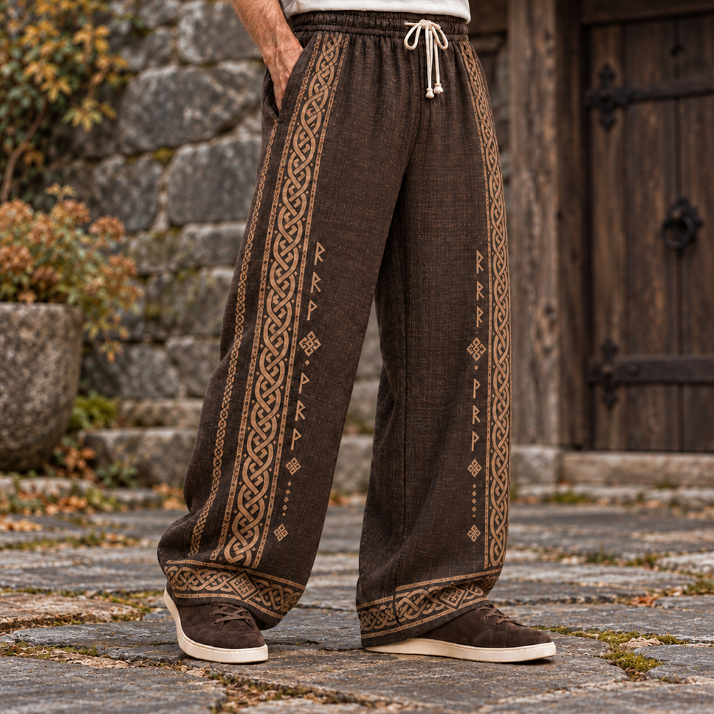 Men's Viking Celtic Knot And Rune Pattern Casual Loose Pants
