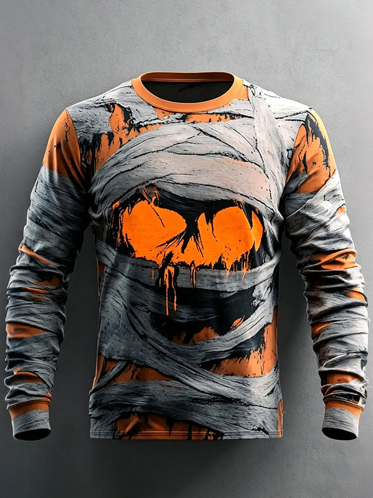 Men's Halloween Mummy Print Long-sleeve T-shirt