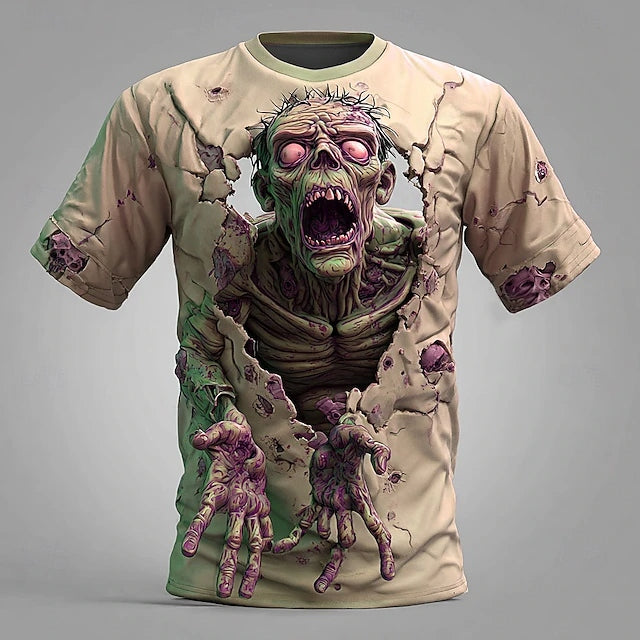 Men's Halloween Optical Illusion Zombies 3d Exaggerated Design Short Sleeve T-shirt
