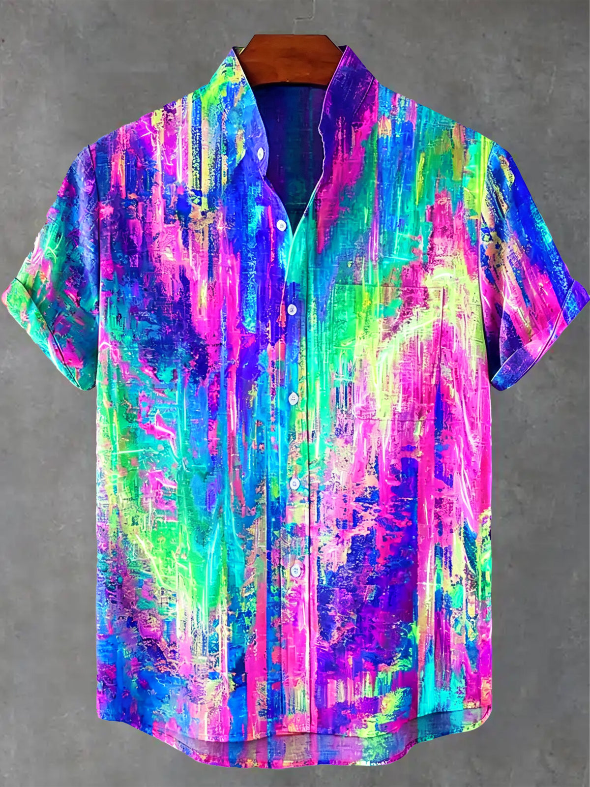 Vintage Rainbow Mottled Art Cat Print Casual Shirt