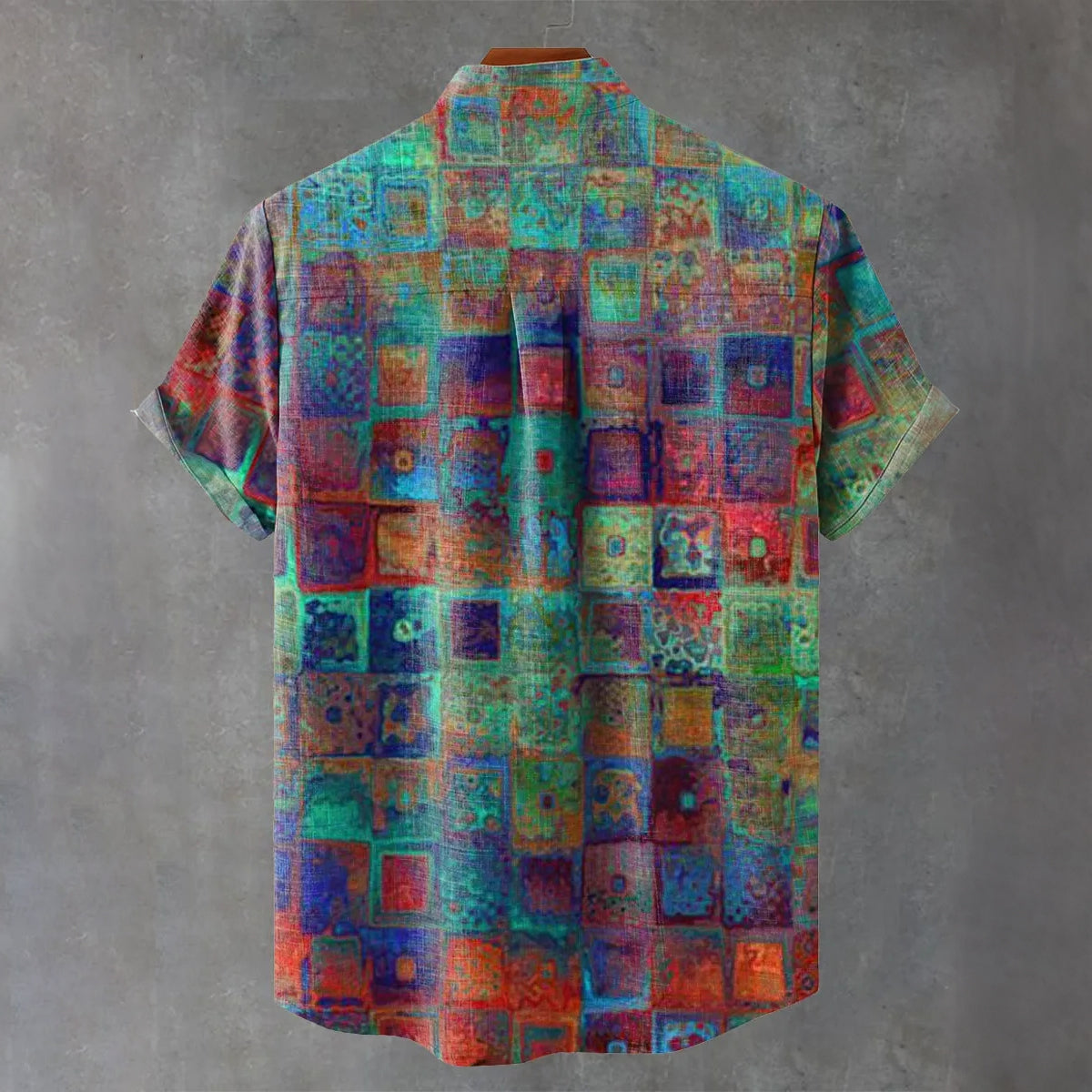 Men's Vintage Pattern Design Linen Blend Short-sleeve Shirt