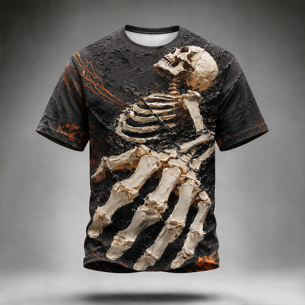Men's Halloween Skeleton Art Textured 3d Printed Casual T-shirt