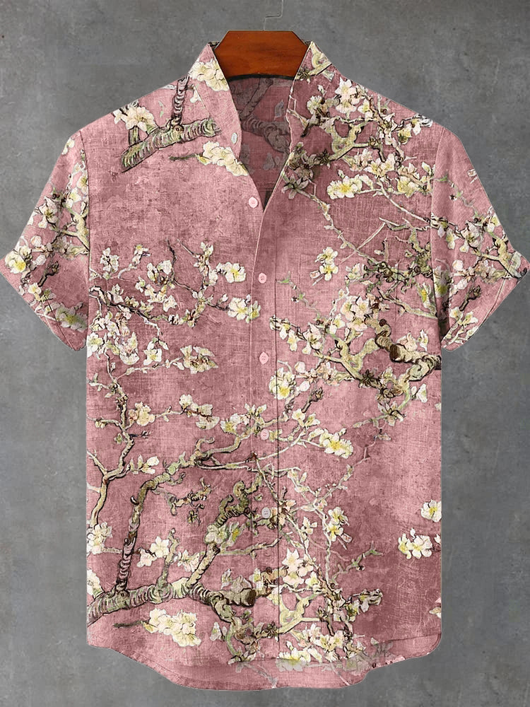 Vintage White Art Florets Print Casual Shirt