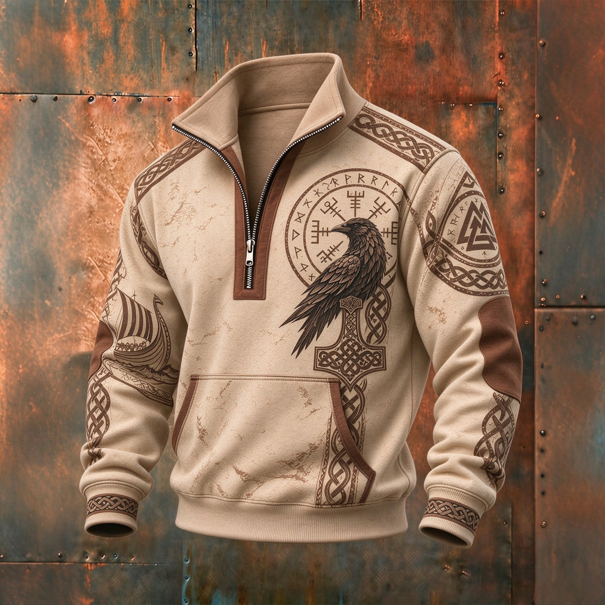 Men's Retro Viking Raven Celtic Print Sweatshirt