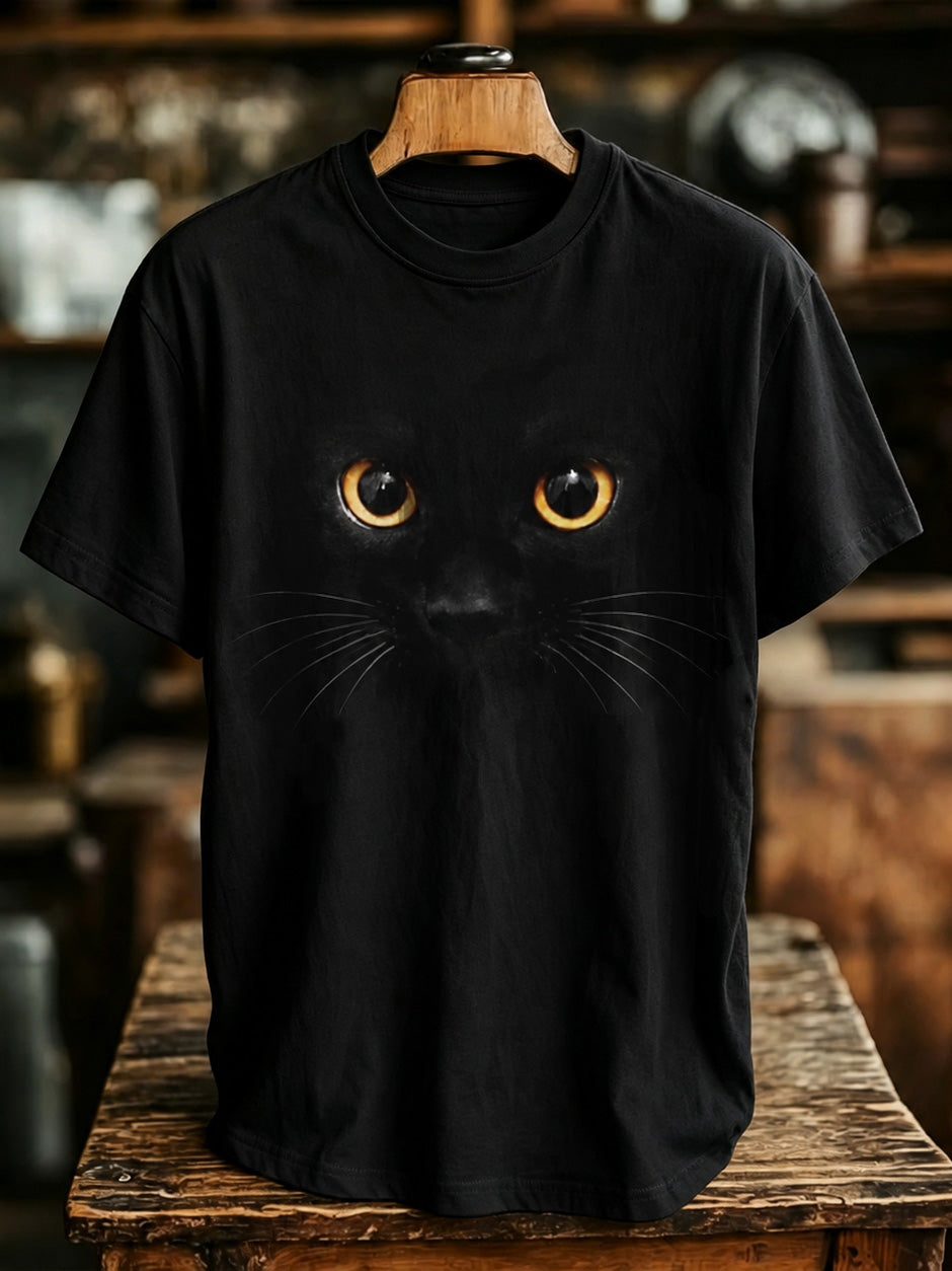 Men's Black Cat Abstract Art Print Casual T-shirts