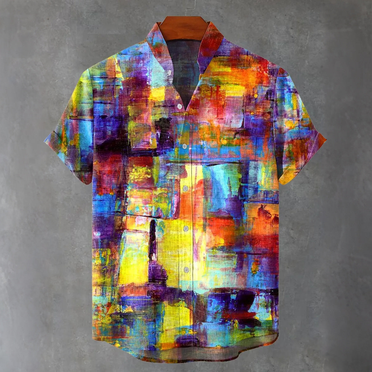 Men's Colorful Mottled Vintage Traces Art Vintage Print Casual Shirt