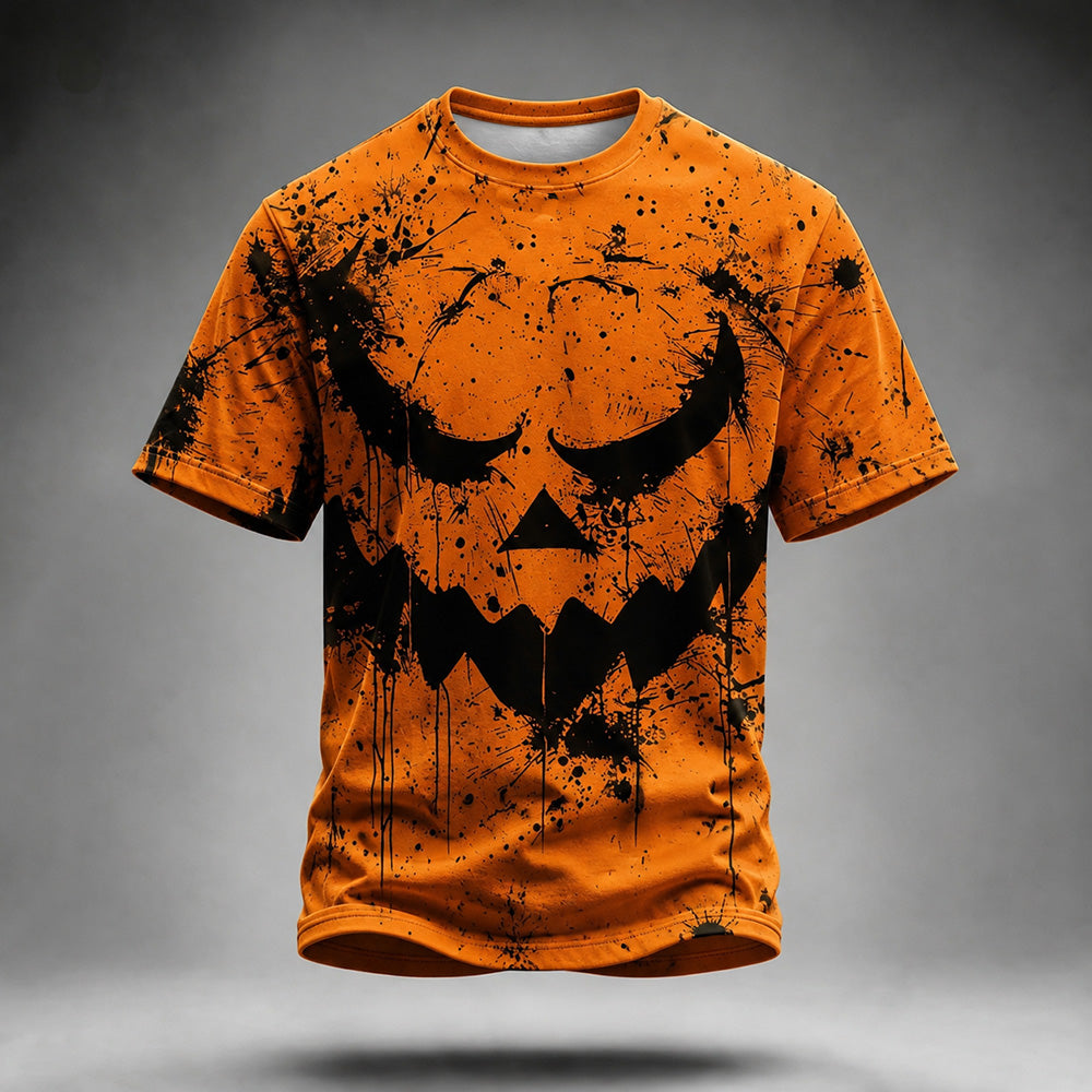 Men's Halloween Pumpkin Ghost Face Art 3d Printed Casual T-shirt