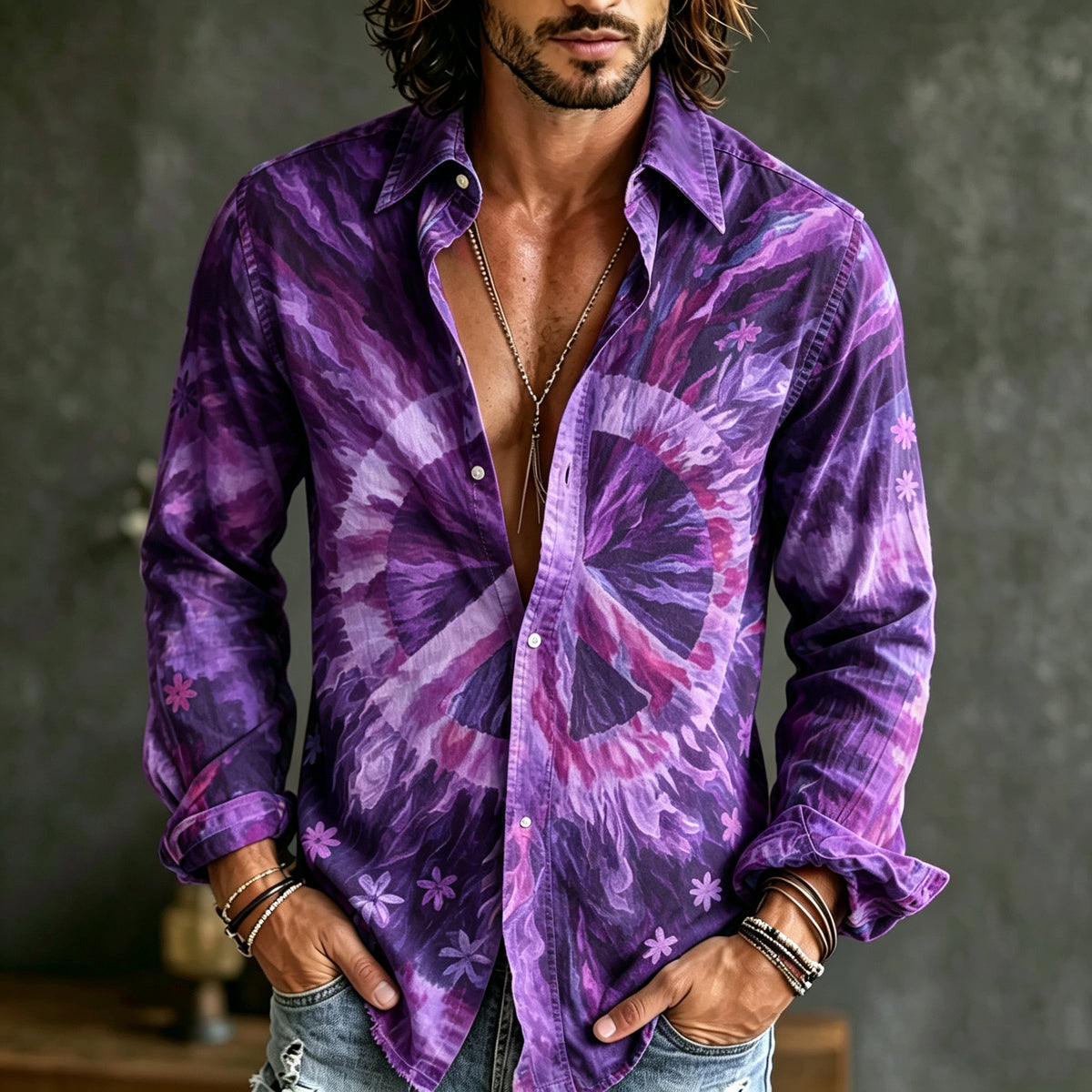 Men's Retro Hippie Style Floral Print Linen Shirt