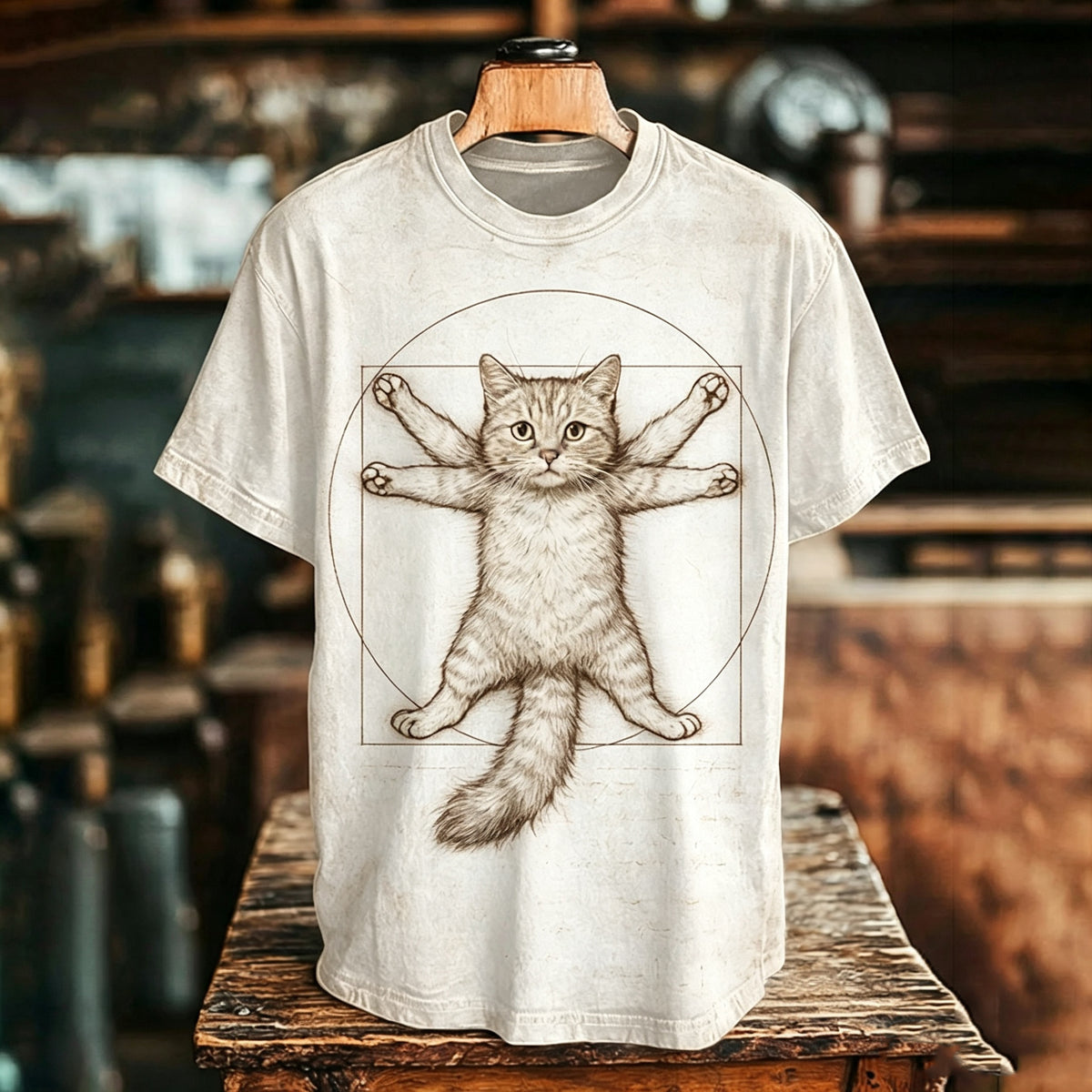 Men's Golden Ratio Cat Art Print T-shirt