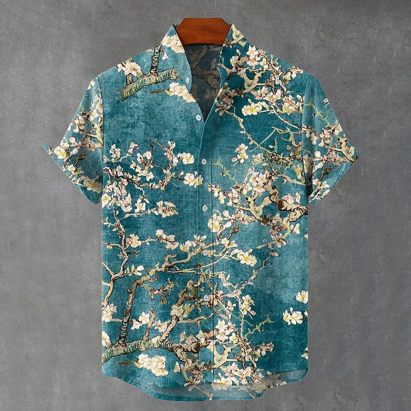 Vintage White Art Florets Print Casual Shirt