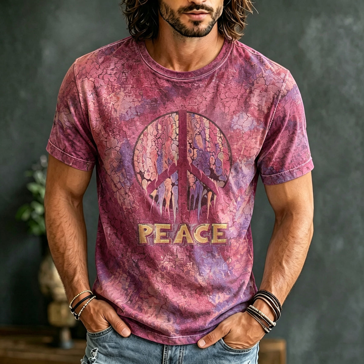 Men's Retro Hippie Style Printed Linen T-shirt