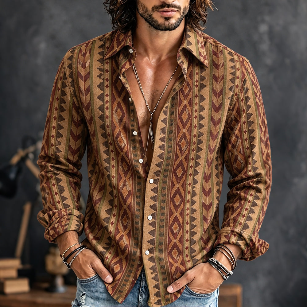 Men's Vintage Tribal Stripes Pattern Casual Long Sleeve Shirt