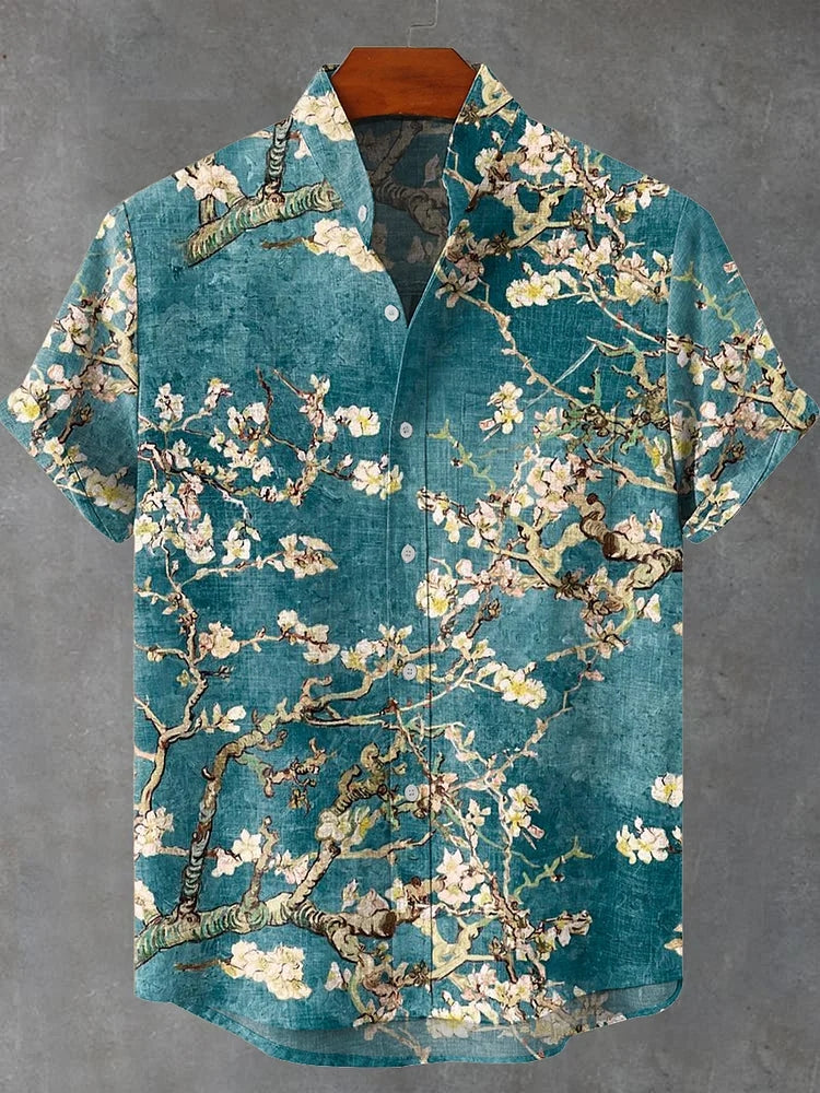 Vintage White Art Florets Print Casual Shirt
