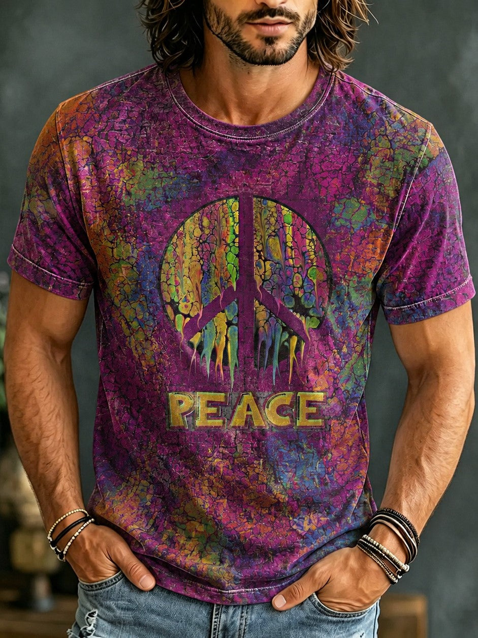 Men's Retro Hippie Style Printed Linen T-shirt