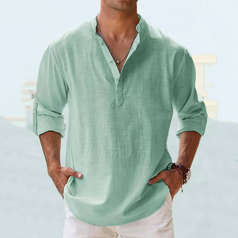 Casual And Linen Solid Color Long Sleeved Shirt