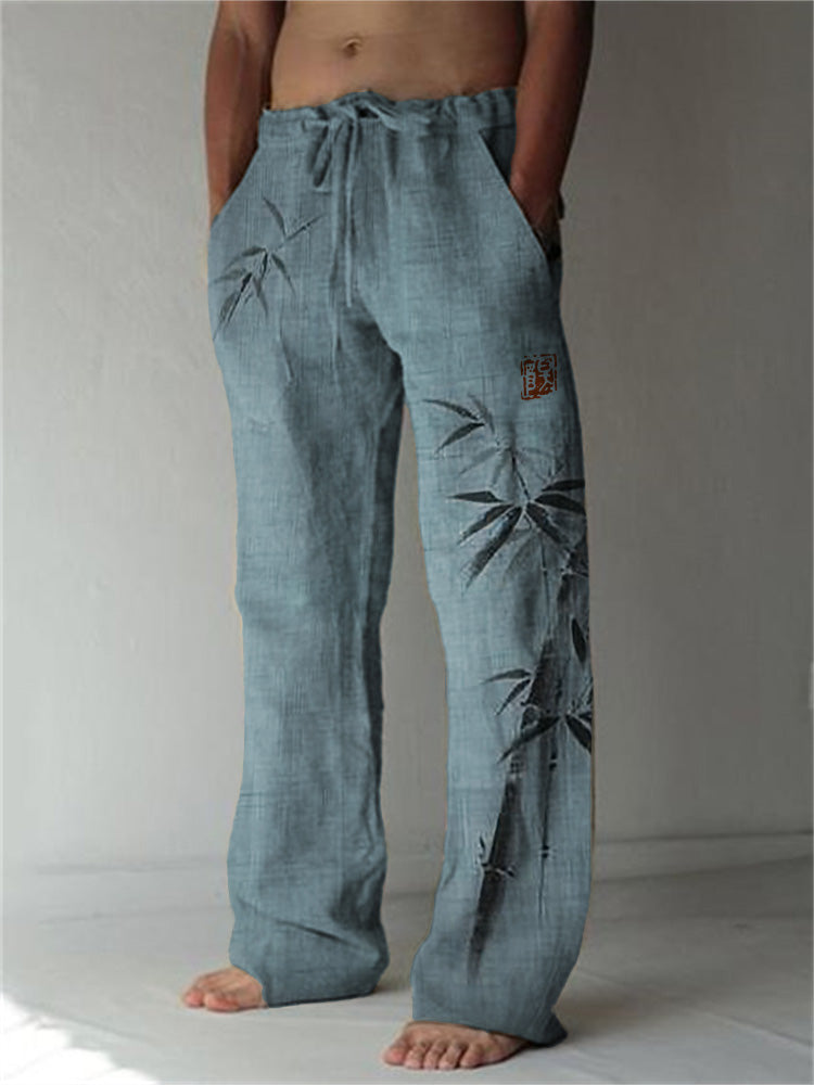 Simple Bamboo Japanese Art Linen Blend Casual Pants