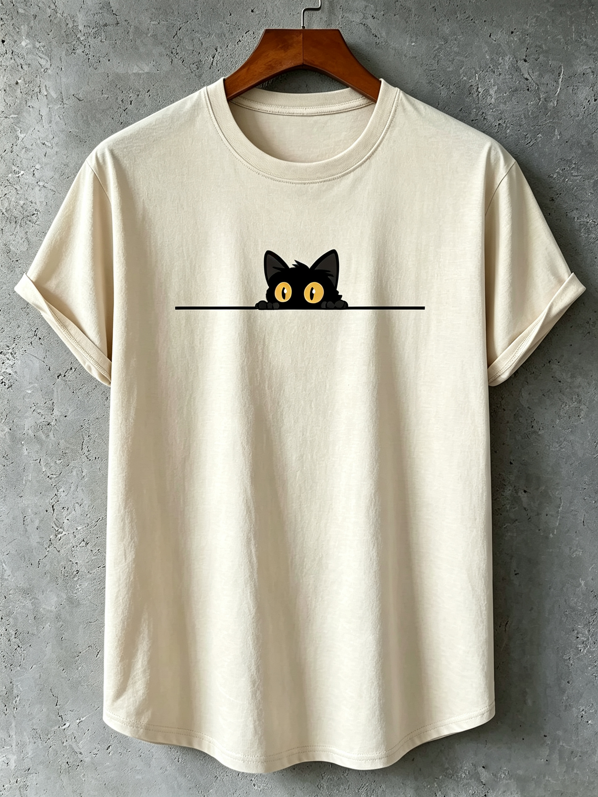 Men's Black Cat Art Print Crew Neck Short Sleeve Casual T-shirt