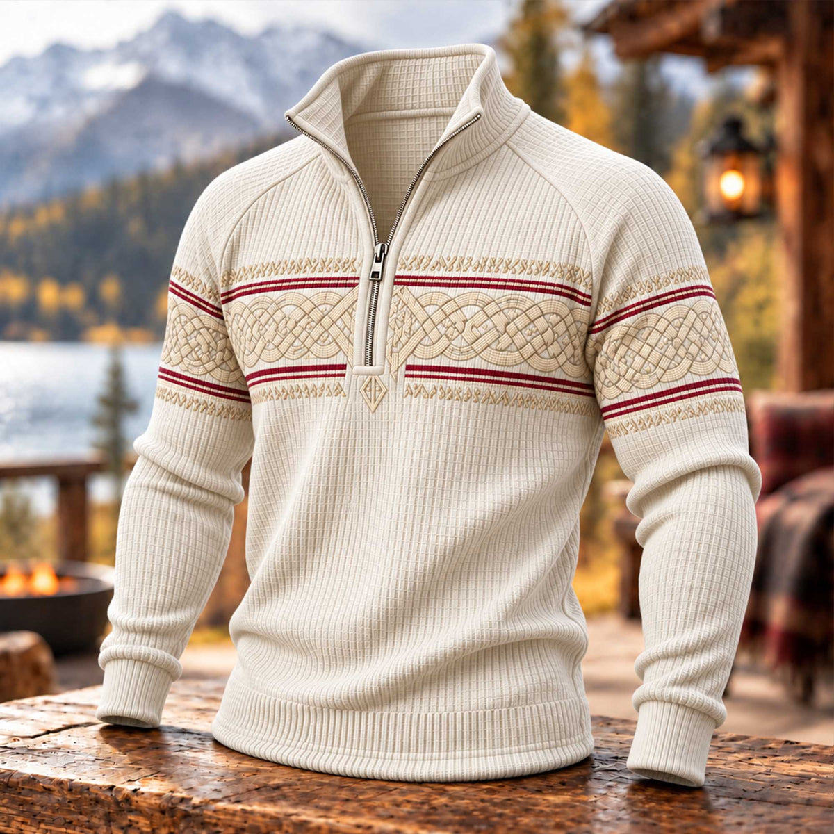 Men's Celtic Knot Nordic Quarter Zip Waffle Sweatshirt