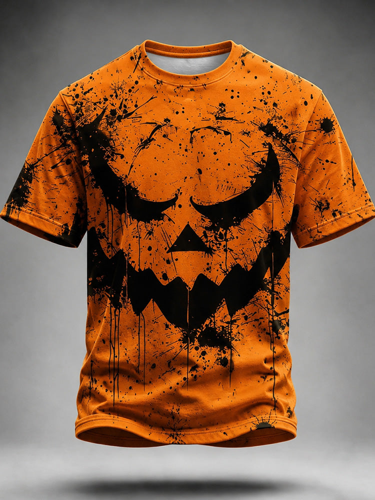 Men's Halloween Pumpkin Ghost Face Art 3d Printed Casual T-shirt