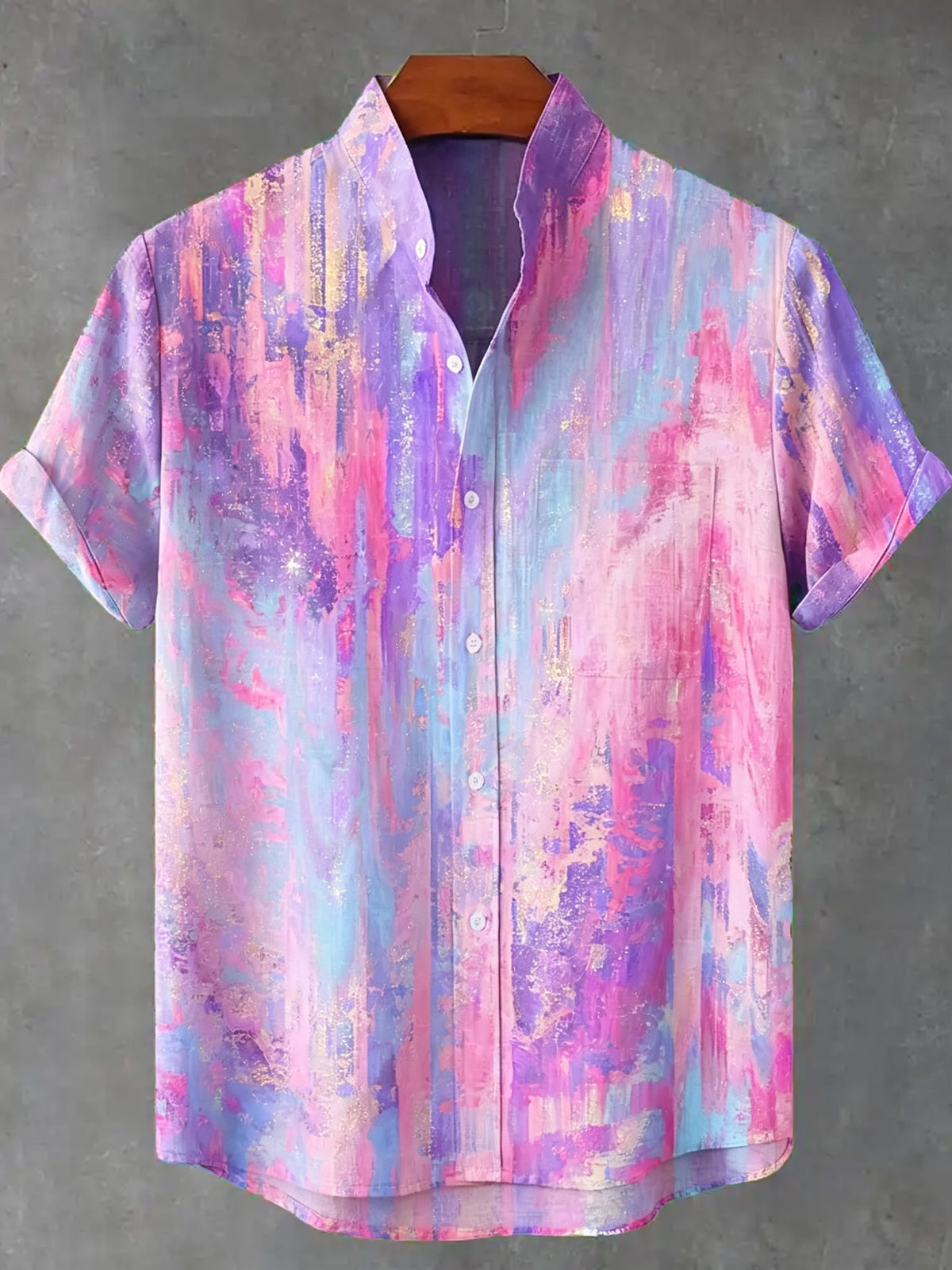 Vintage Rainbow Mottled Art Cat Print Casual Shirt