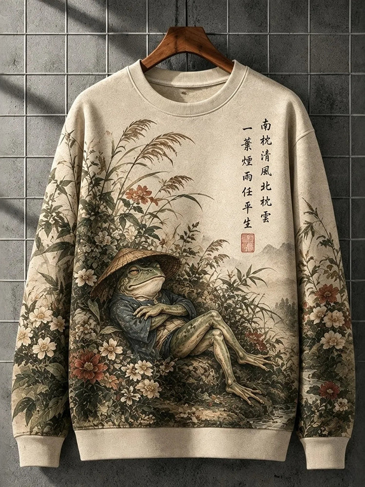 Men's Japanese Frog Art Print Crew Neck Casual Sewatshirt