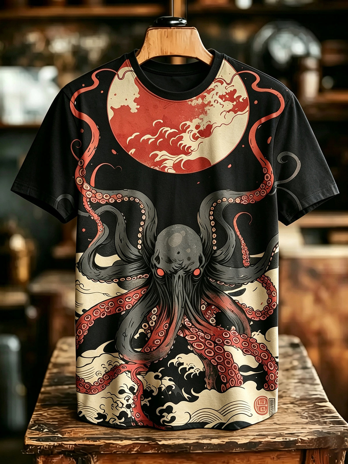 Men's Retro Japanese Style Octopus Print T-shirt