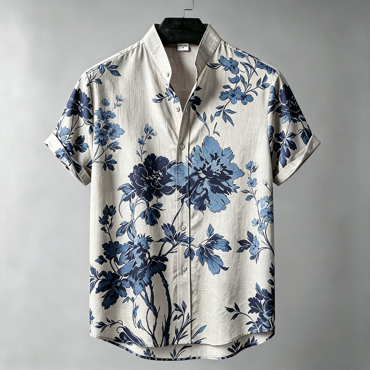 Men's Retro Bohemian Japanese Art Floral Print Linen Short-sleeve Shirt