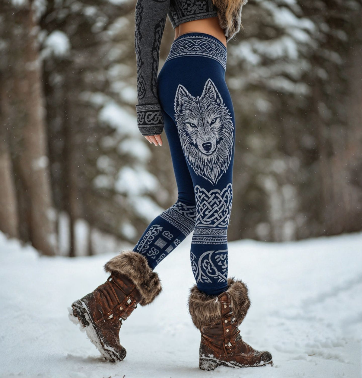 Women's Retro Viking Wolf & Celtic Knot Art Print Leggings