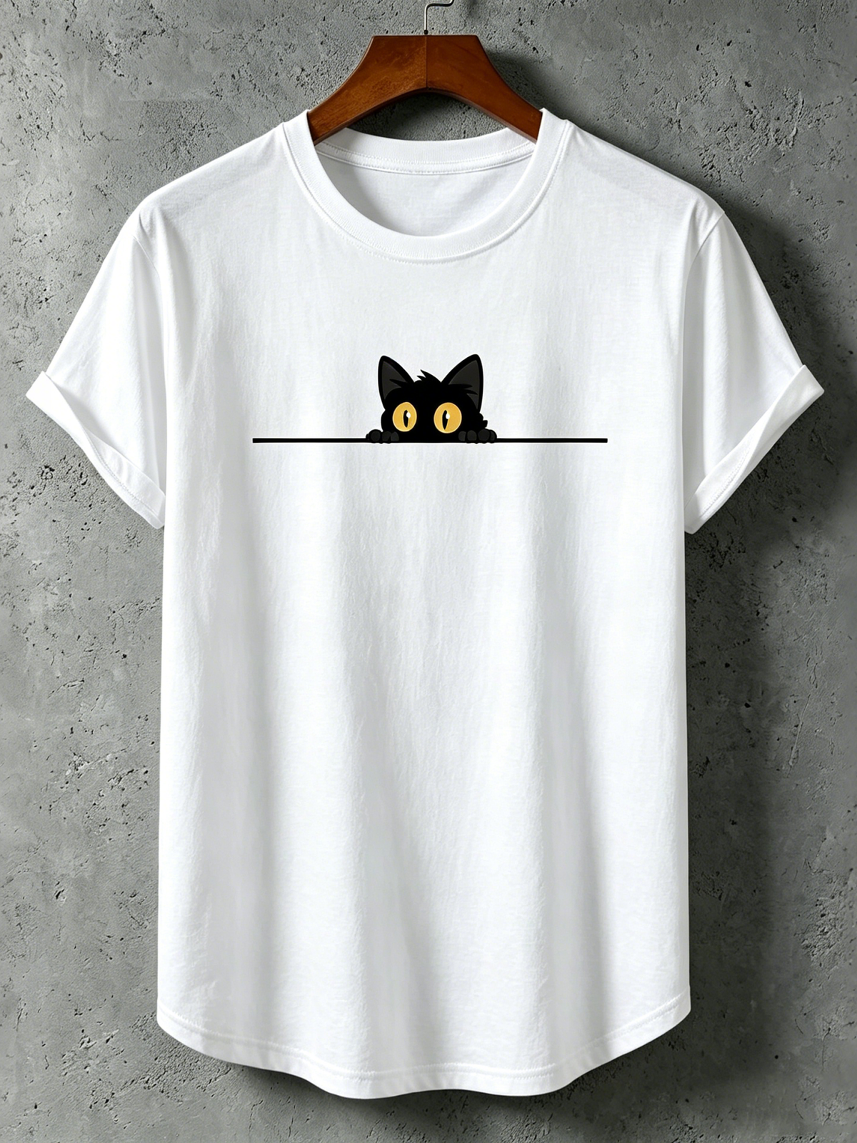 Men's Black Cat Art Print Crew Neck Short Sleeve Casual T-shirt