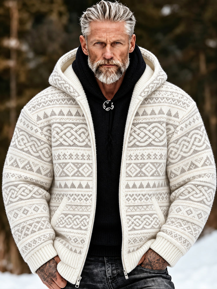 Men's Vintage Celtic Knot And Geometric Art Warm Zip-up Hoodie Sweater