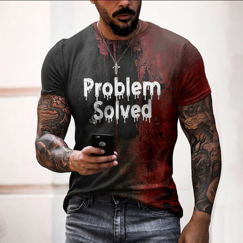 Men's Bloody Problem Solved Halloween Print T-shirt