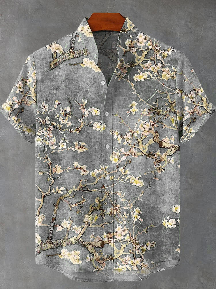 Vintage White Art Florets Print Casual Shirt