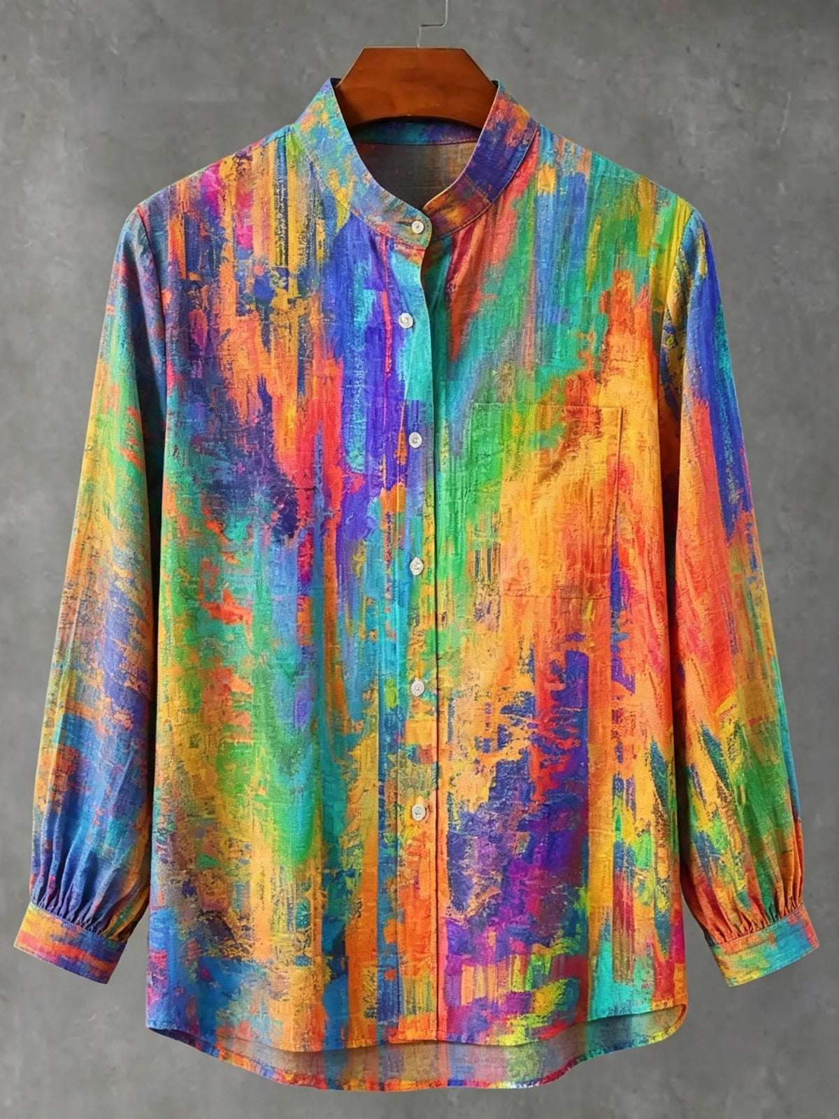 Men's Vintage Rainbow Mottled Art Casual Linen Long Sleeve Shirt