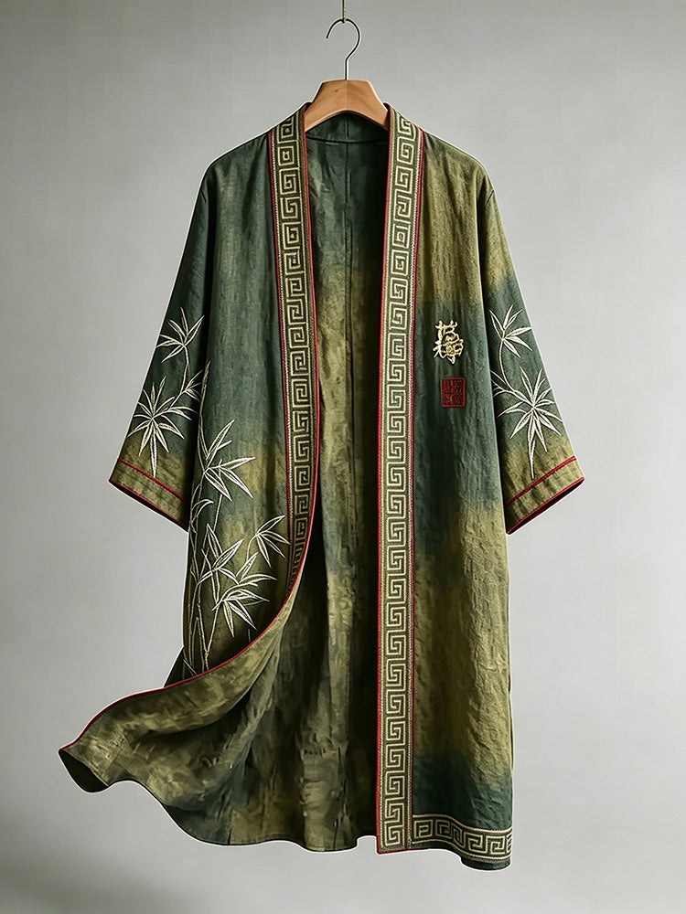 Men's Japanese Bamboo Embroidery Art Linen Long Kimono
