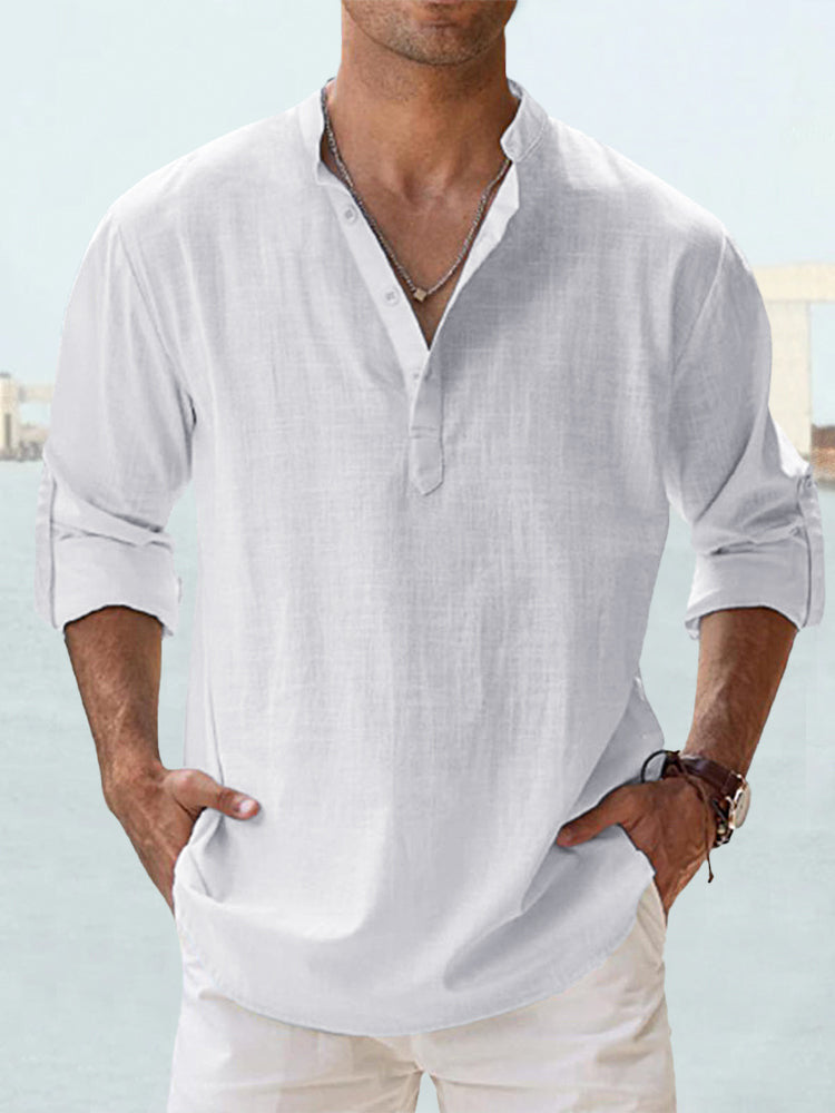 Casual And Linen Solid Color Long Sleeved Shirt