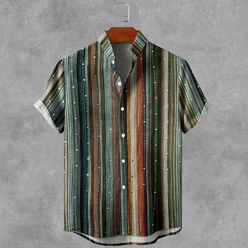 Vintage Geometry Gradient Art Print Casual Linen Shirt